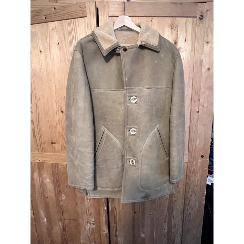 Vintage Abercrombie & Fitch Shearling Coat Mens Tan Suede Sheepskin Size 38